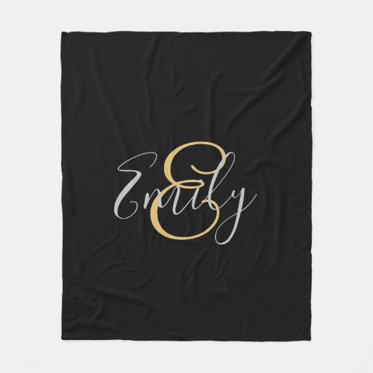 Mit Monogramm Initialen Name Black Gold Modern Gir Fleecedecke (Vorderseite)