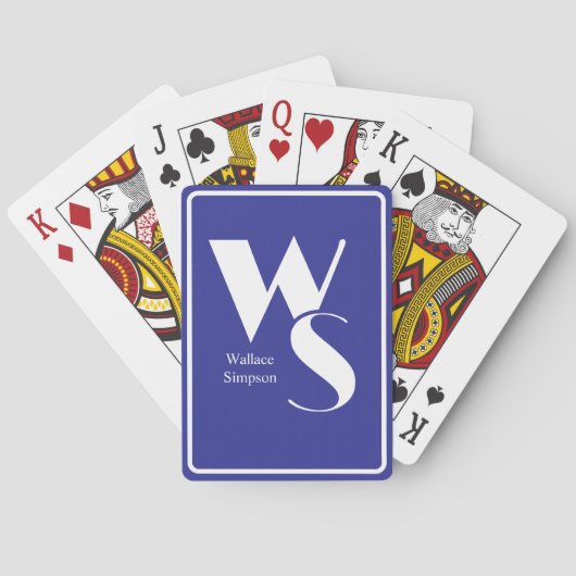 Mit Monogramm Initialen Name Blue & White Table Ga Spielkarten (Rückseite)