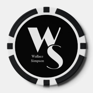 Mit Monogramm Initialen Name Schwarz und Weiß Pokerchips