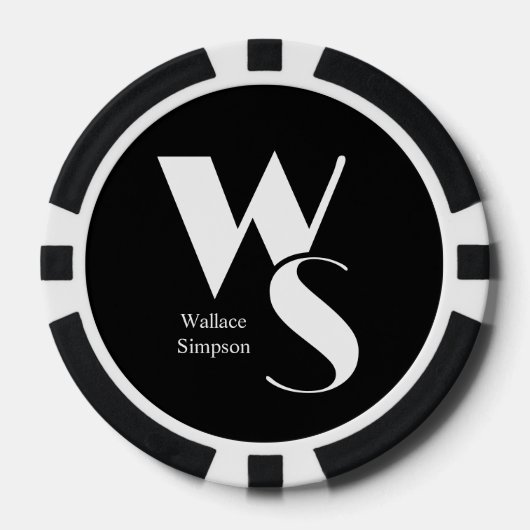 Mit Monogramm Initialen Name Schwarz und Weiß Pokerchips (Vorderseite)