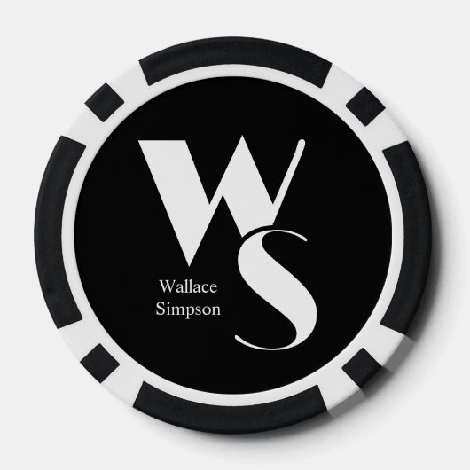 Mit Monogramm Initialen Name Schwarz und Weiß Pokerchips (Rückseite)