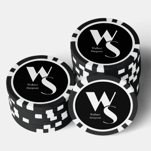 Mit Monogramm Initialen Name Schwarz und Weiß Pokerchips (Stapel)