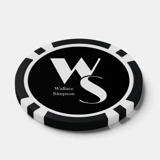 Mit Monogramm Initialen Name Schwarz und Weiß Pokerchips (Einzeln)