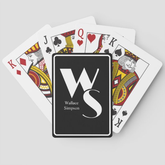 Mit Monogramm Initialen Name Schwarz & Weiß spiele Spielkarten (Rückseite)