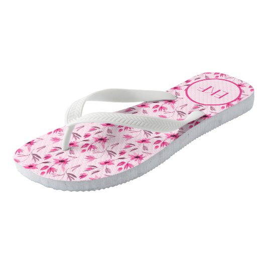 Mit Monogramm Initialen Rosa Floral Women's Badesandalen (Schrägansicht)