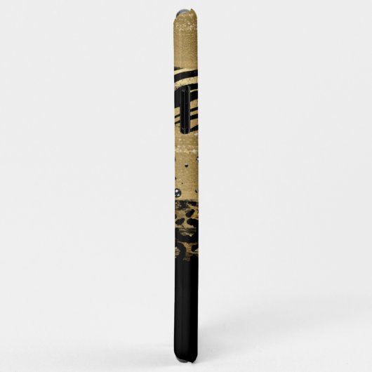 Mit Monogramm Initialen Schwarz-Gold-Tierausdruck Case-Mate iPhone Hülle (Hinten/Rechts)