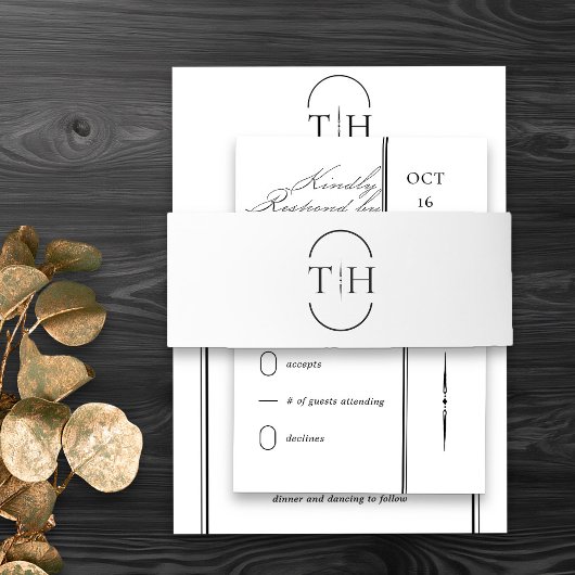 Mit Monogramm Initialen White Wedding Einladungsbanderole
