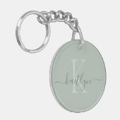 Mit Monogramm Initialname für Sage Green Schlüsselanhänger (Vorderseite links)