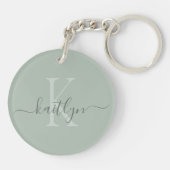 Mit Monogramm Initialname für Sage Green Schlüsselanhänger (Rückseite)