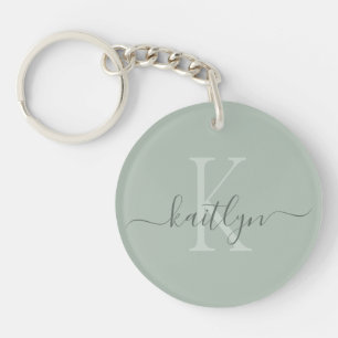 Mit Monogramm Initialname für Sage Green Schlüsselanhänger