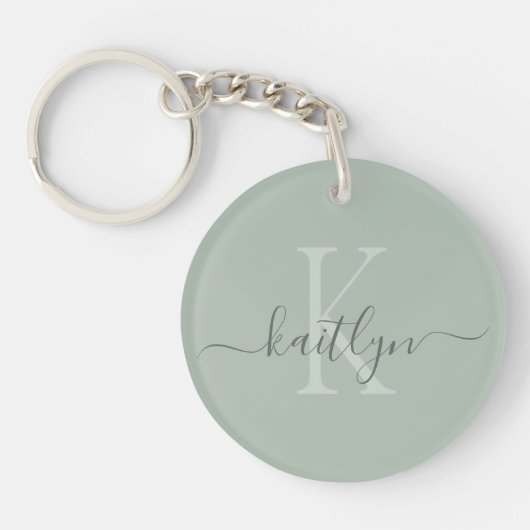 Mit Monogramm Initialname für Sage Green Schlüsselanhänger (Vorderseite)