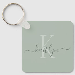 Mit Monogramm Initialname für Sage Green Schlüsselanhänger