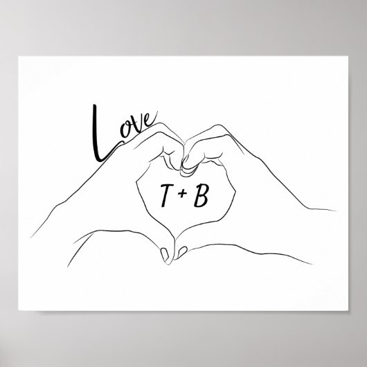 Mit Monogramm Initials Liebe Herz-Linie Kunst Zeic Poster (Vorne)
