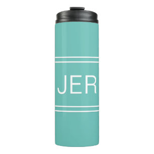 Mit Monogramm Initials Light Aquamarin Travel Trin Thermosbecher
