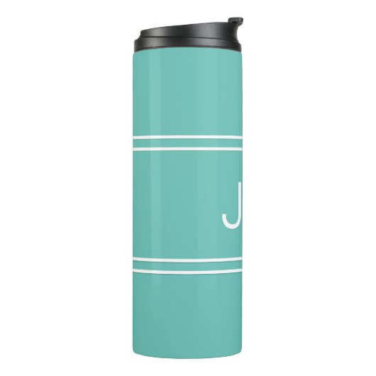 Mit Monogramm Initials Light Aquamarin Travel Trin Thermosbecher (Nach links gedreht)