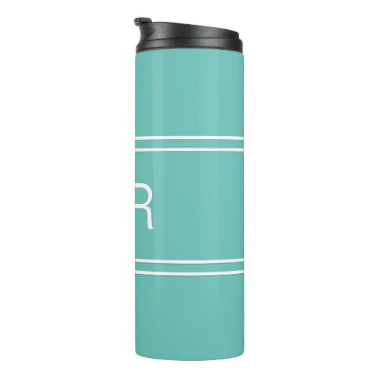 Mit Monogramm Initials Light Aquamarin Travel Trin Thermosbecher (Nach rechts gedreht)