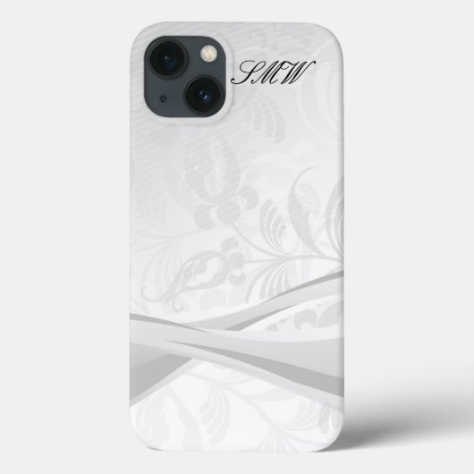 Mit Monogramm iPhone Case mit weißem Blumenwirl (Rückseite)