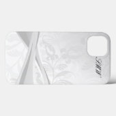Mit Monogramm iPhone Case mit weißem Blumenwirl (Rückseite (Horizontal))