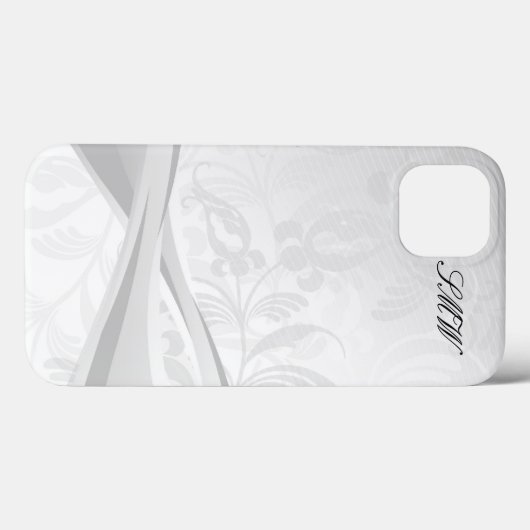 Mit Monogramm iPhone Case mit weißem Blumenwirl (Rückseite (Horizontal))