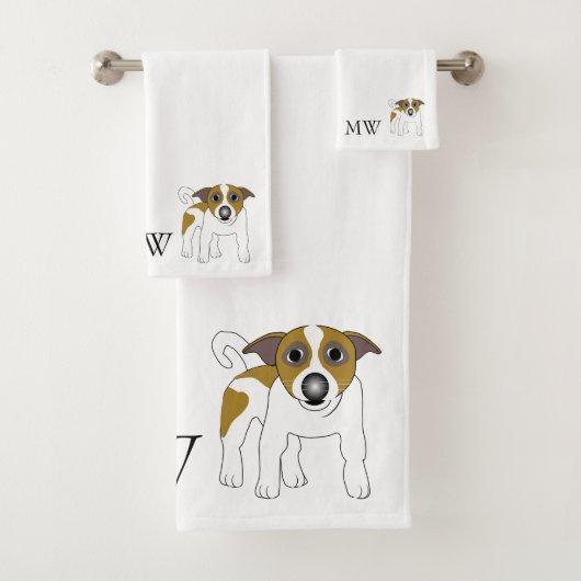 Mit Monogramm Jack Russell Terrier Dog Design Badhandtuch Set (Insitu)