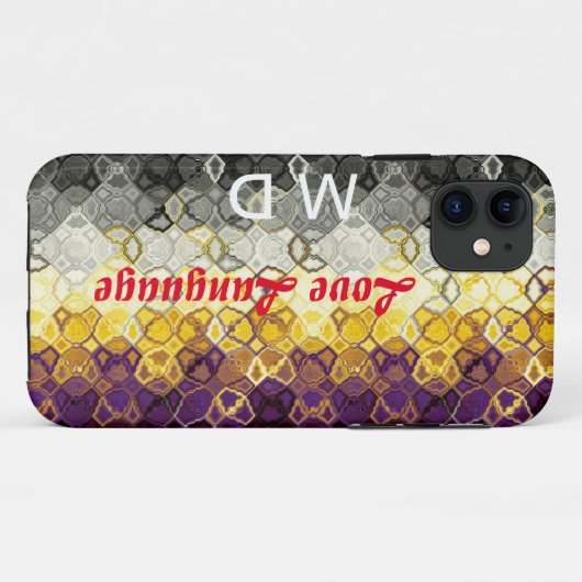 Mit Monogramm Jugendstil Abstraktes Fraktal Schwar Case-Mate iPhone Hülle (Rückseite (Horizontal))