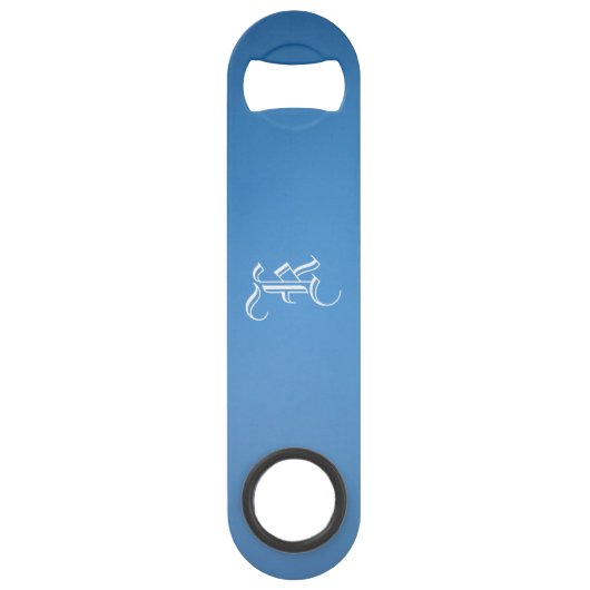Mit Monogramm "K" Blue Gradient Bottle Opener Speed Flaschenöffner (Vorderseite)