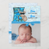 Mit Monogramm K Blue Koala Foto Birth Ankündigung (Vorne/Hinten)