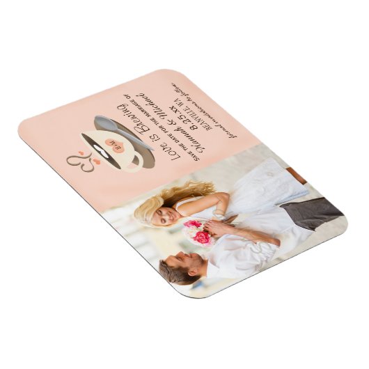 Mit Monogramm Kaffee-Cup im Herzen - Save the Date Magnet (Rechte Seite)