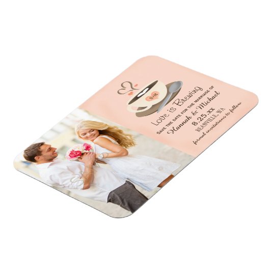 Mit Monogramm Kaffee-Cup im Herzen - Save the Date Magnet (Linke Seite)