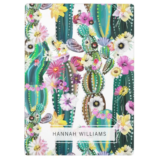 mit Monogramm Kaktus Gemusterter Hintergrund Klemmbrett (Rückseite)
