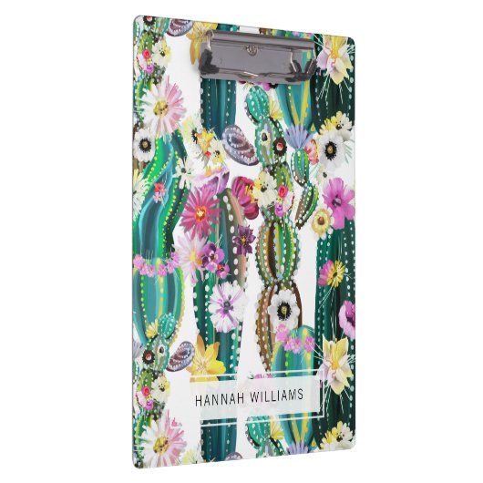 mit Monogramm Kaktus Gemusterter Hintergrund Klemmbrett (Rechts)