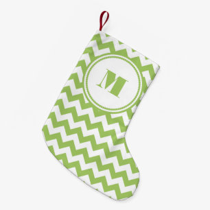 Mit Monogramm Kalkgrün Streifen Zickzack Kleiner Weihnachtsstrumpf