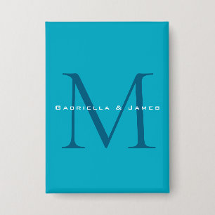 Mit Monogramm Kalligrafie Azure Blue Moderne Schli Button