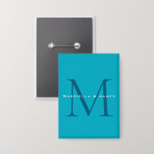 Mit Monogramm Kalligrafie Azure Blue Moderne Schli Button (Vorderseite/Rückseite)