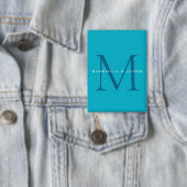 Mit Monogramm Kalligrafie Azure Blue Moderne Schli Button (Insitu)