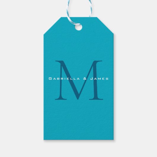 Mit Monogramm Kalligrafie Azure Blue Moderne Schli Geschenkanhänger (Vorderseite)