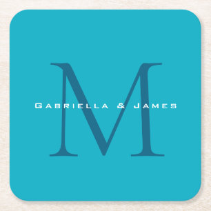 Mit Monogramm Kalligrafie Azure Blue Moderne Schli Rechteckiger Pappuntersetzer