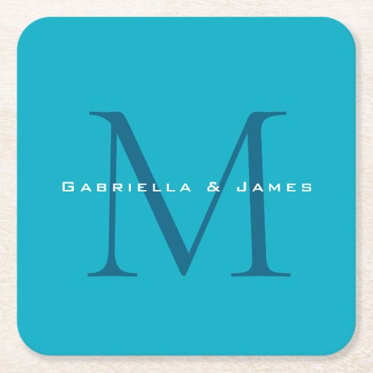 Mit Monogramm Kalligrafie Azure Blue Moderne Schli Rechteckiger Pappuntersetzer (Vorderseite)