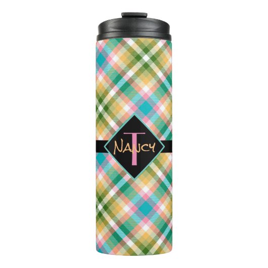 Mit Monogramm Kariert Thermosbecher (Vorderseite)