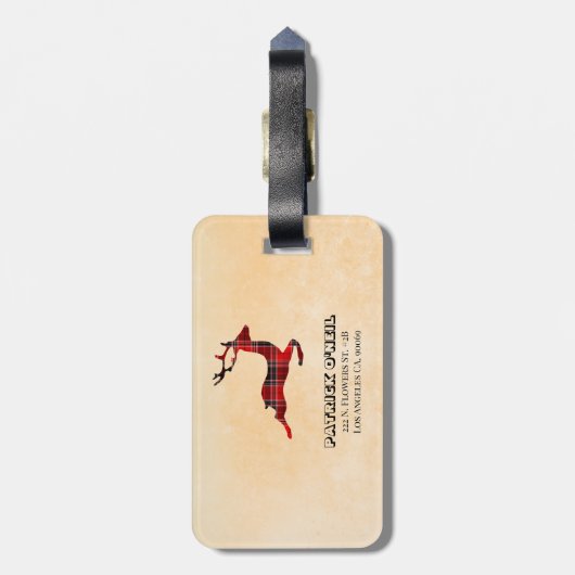 Mit Monogramm Kariertes Hirsch Gepäckanhänger (Rückseite vertikal)
