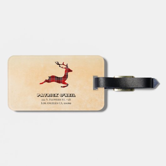 Mit Monogramm Kariertes Hirsch Gepäckanhänger (Rückseite horizontal)