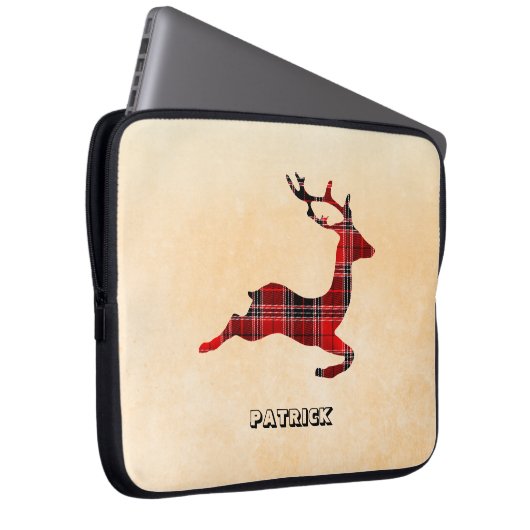 Mit Monogramm Kariertes Hirsch Laptopschutzhülle (Vorne Rechts)