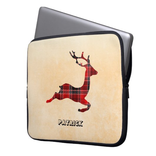 Mit Monogramm Kariertes Hirsch Laptopschutzhülle (Vorderseite Links)