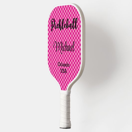 Mit Monogramm Karos in Pink und Rosa Pickleball Schläger (Links)