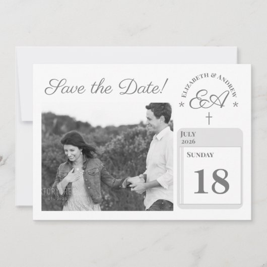 Mit Monogramm katholisch Save The Date (Vorderseite)