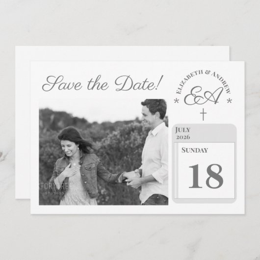 Mit Monogramm katholisch Save The Date (Vorne/Hinten)