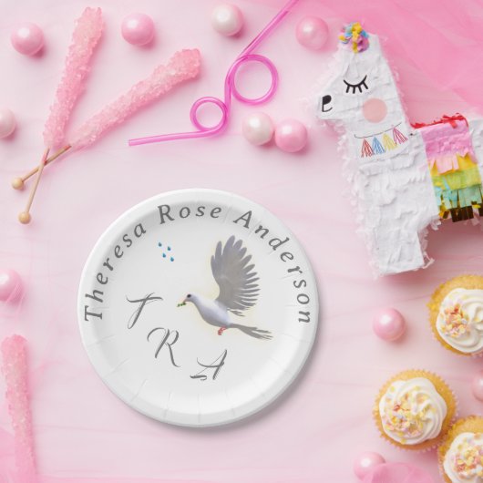 Mit Monogramm katholische Taube und Wassertaufe Pappteller (Party)