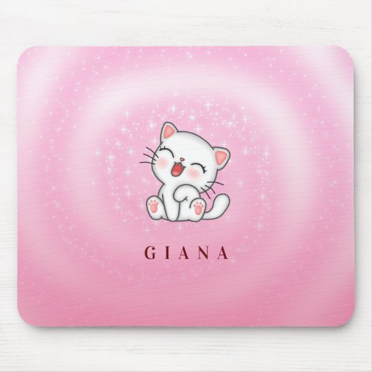 Mit Monogramm Katzenweiße Sterne Mousepad (Vorne)