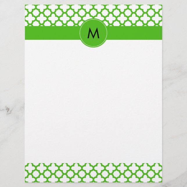 Mit Monogramm Kelly Green Quatrefoil Muster (Vorderseite)