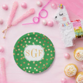 mit Monogramm Kelly Green und Gold Glitzer Dots Pappteller (Party)